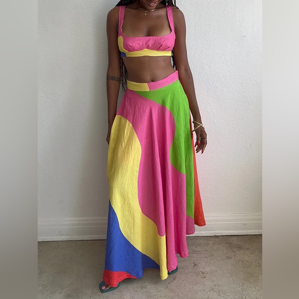 House of Aama Toni Playsuit Linen Skirt Crop Top Set